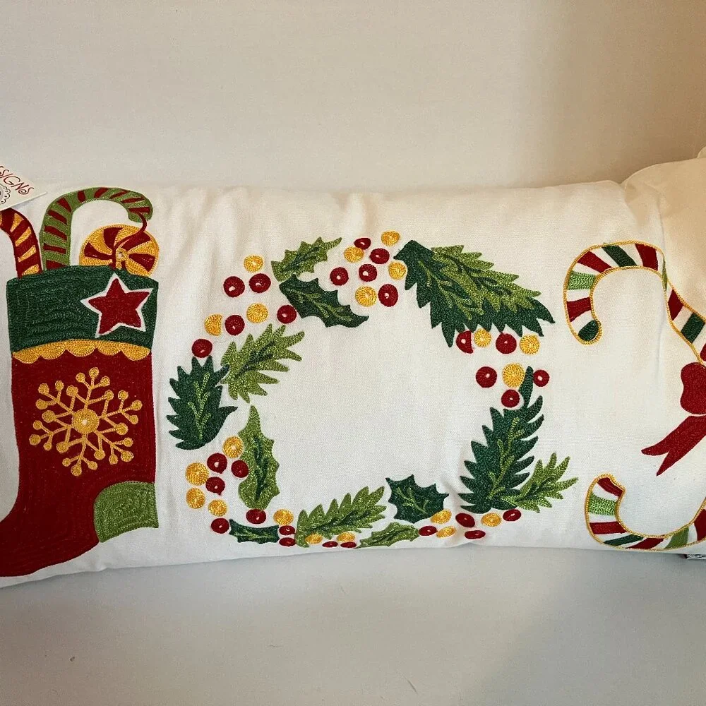 Devi Designs Pillow Embroidery Design Christmas JOY 24 x 12 Embroidered W/Tags.